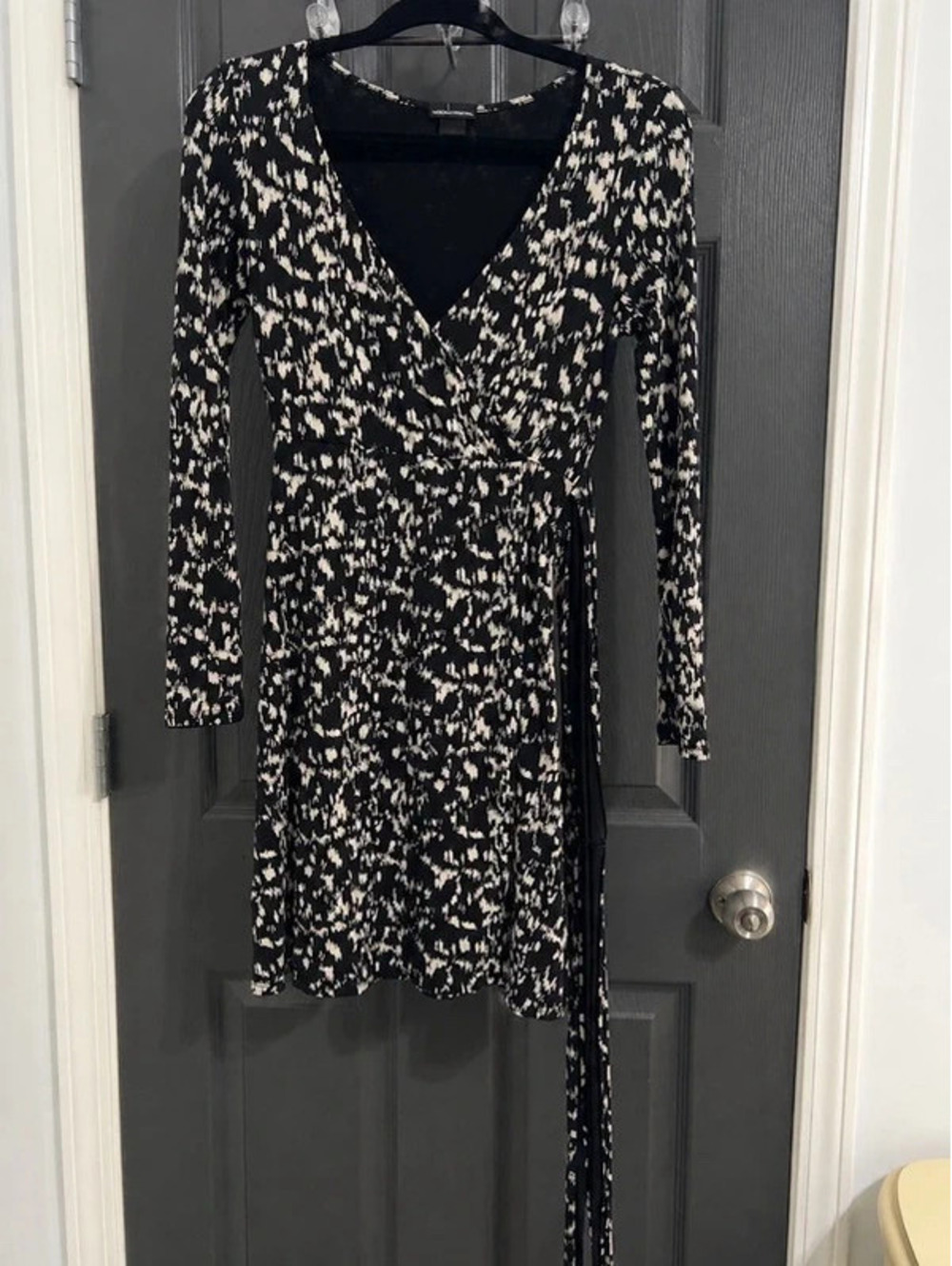 Moda International Black Ivory Faux Wrap Dress XS Long Sleeve Modal Stretch